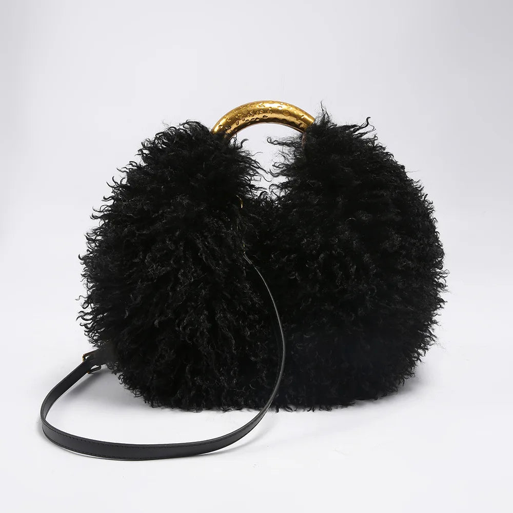 Spice Girl Solid Color Plush Women's Shoulder Bags Exquisite Handle Female Handbag Casual Versatile Furry Ladies Messenger Bag