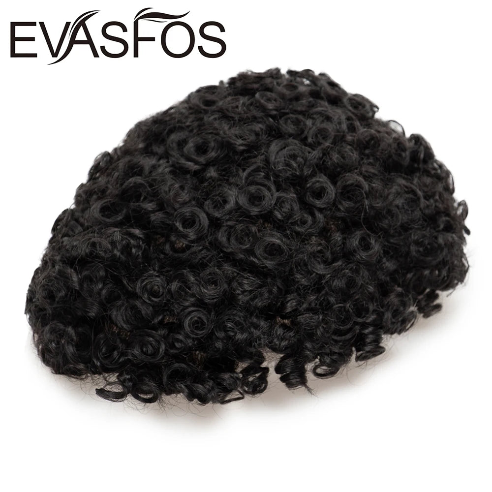 Curly PU Male Hair Prosthesis 0.12mm Injection Skin Toupee Men Durable Wigs For Men Human Hair System Unit Capillary Prosthesis