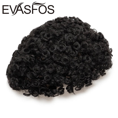 Curly PU Male Hair Prosthesis 0.12mm Injection Skin Toupee Men Durable Wigs For Men Human Hair System Unit Capillary Prosthesis