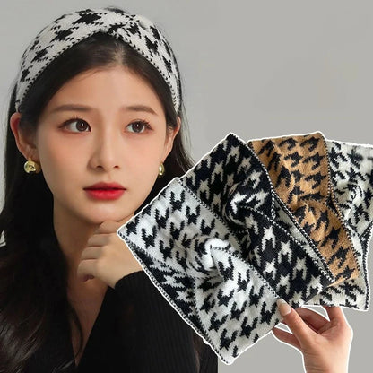Casual Korea Houndstooth Headwrap Headbands for Women Hiar Accessories New Cotton Elastic Head Band Warm Knitted Hairbands