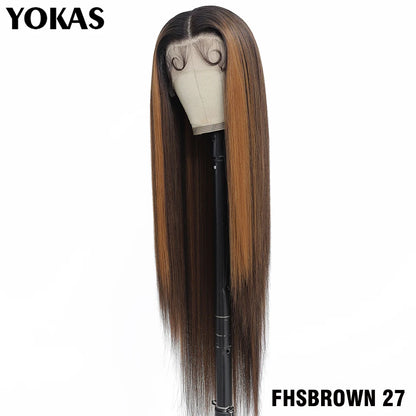 40 Inch Synthetic Lace Frontal Wigs For Women 13x6 Lace Front Wigs With High Temperature Fiber HD Lace Pink Blonde Straight Hair