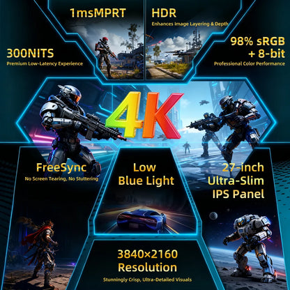 HGFRTEE 27 inch UHD 3840*2160 Gaming Monitor 4K Monitor for PC Fast IPS Screen For Gaming Monitor LED PC Desktop With HDMI/DP
