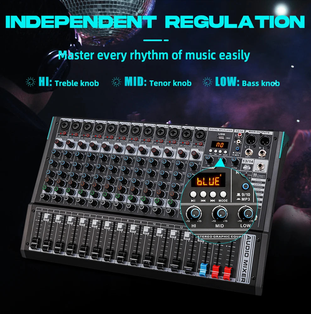 TKLBLS L12 mixer Professional 12 channel USB DJ PC 99 DSP effect  Bluetooth 48V party performance