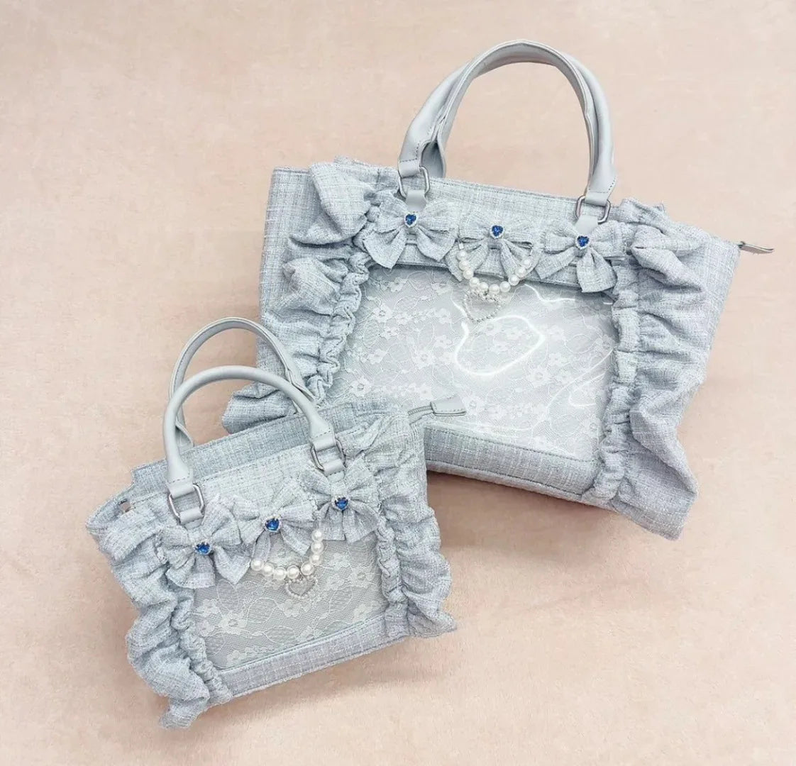 Sweet Y2k Aesthetic Transparent Bow Ita Bag Casual Chic Ruffle Fashion Women's Handbags All Match Kawaii Shoulder Crossbody Bags