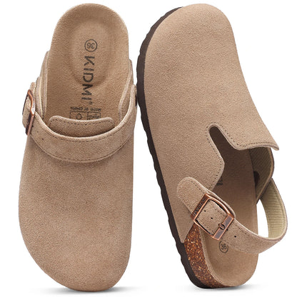 Kidmi New Cow Suede Women's Potato Shoes With Adjustable Strap Cork Insole Mules Outdoor Unisex Clogs Slippers With Arch Support