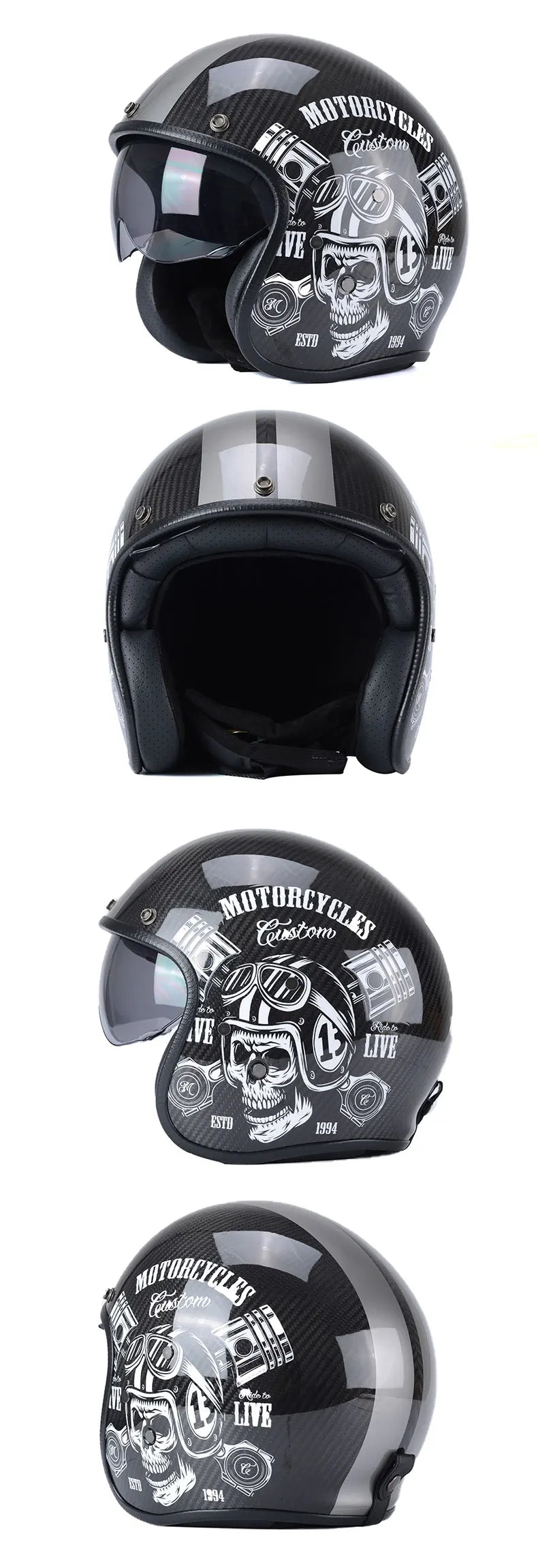 Durability 3K Carbon Fiber Black Gold Open Face Electric motorcycle Helmet for Man Woman DOT-Approved Enhance Riding Experience