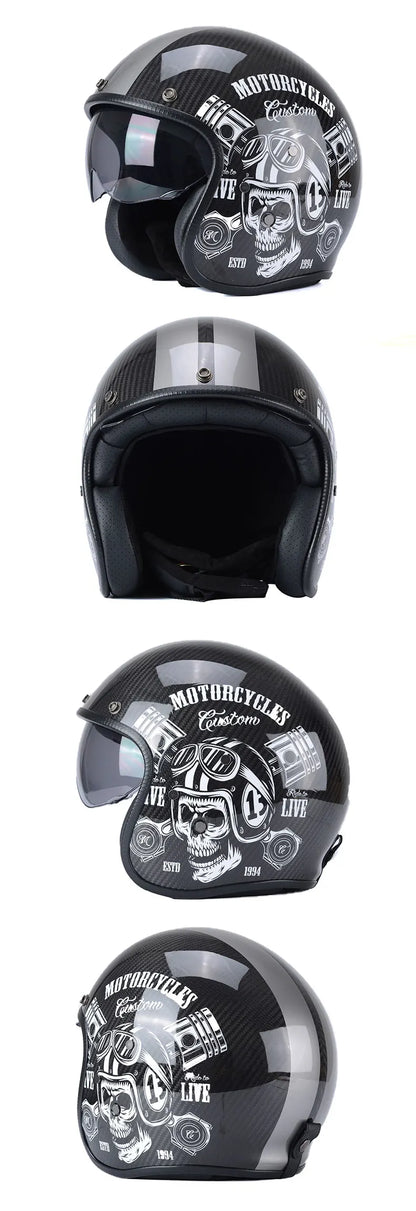Durability 3K Carbon Fiber Black Gold Open Face Electric motorcycle Helmet for Man Woman DOT-Approved Enhance Riding Experience