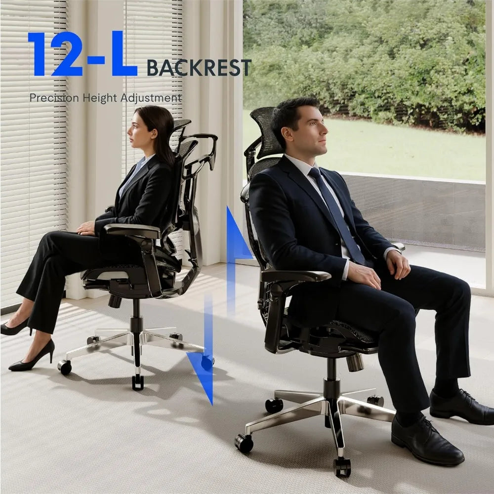 ErgoX-PRO Ergonomic Office Chair with Footrest Black – AeroWeave 5.0 Mesh Seat, 5D Lumbar, 7D Armrests, 4D, Customized