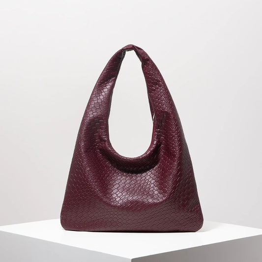 Vintage Faux Woven Leather Shoulder Bag, Women's Handbag, Large Capacity Tote Bag, Crescent Bag, Zipper Underarm Bag, Daily Commuter Bag (Random Pattern)