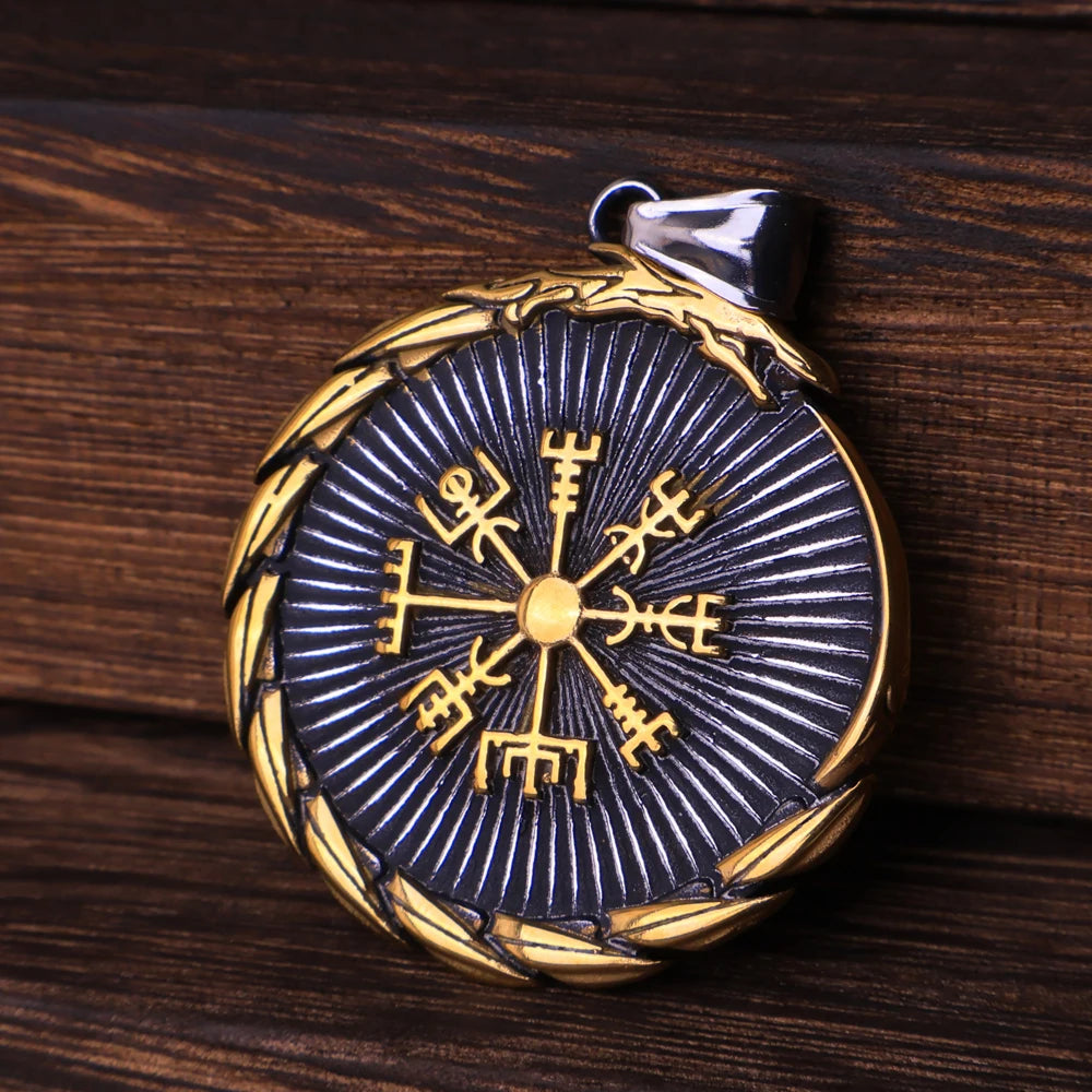 Vintage Vegvisir Viking Compass Pendant Necklace for Men Stainless Steel Fashion Nordic Amulet Beaded Necklace Jewelry Wholesale