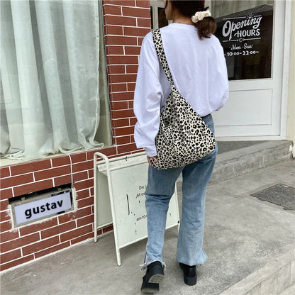 Women's Shoulder Bags Leopard Print Flower Fashionable Trendy Canvas Cross Bags Large Capacity Portable Shopping Shoulder Bags