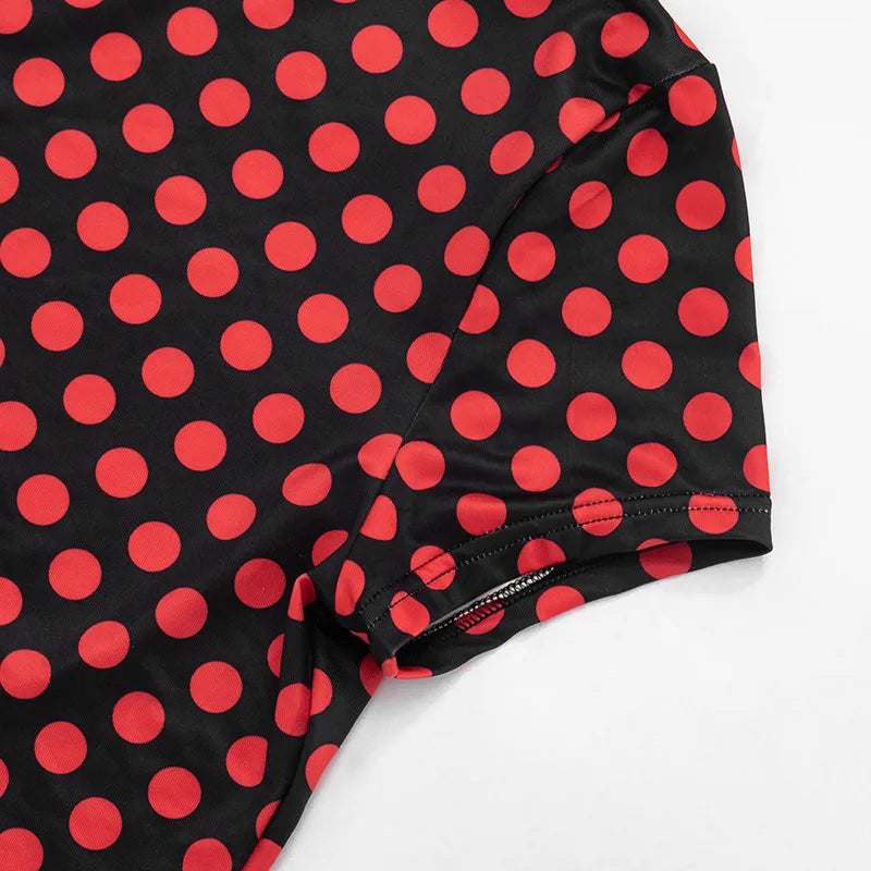 FAGADOER Sexy Woman 3 Piece Set Outfit Polka Dot Print Patchwork Short Sleeve Crop Top and Pants Matching Female Streetwear New
