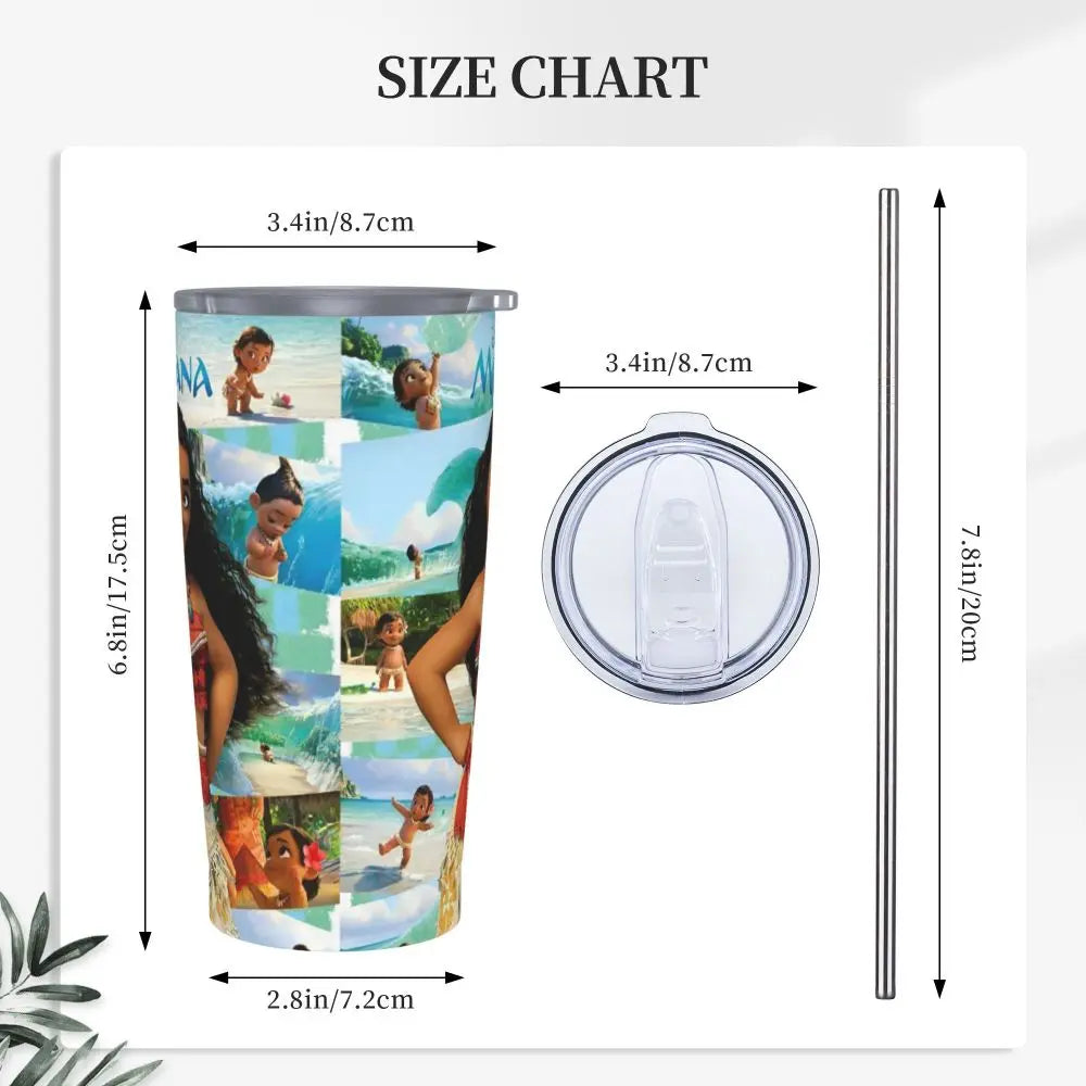 Moana and Pua Cartoon Movie Insulated Tumbler with Straws Stainless Steel Coffee Mugs Double Wall Car Bottle Cups 20oz
