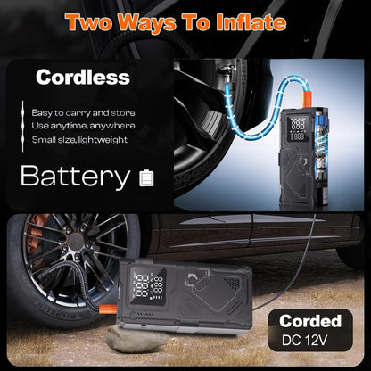 YINGBOOST Car Jump Starter with Air Pump Peak 5000A Booster &150PSI Tire Inflator with DC Power Cord Power Bank 400LM LED Light
