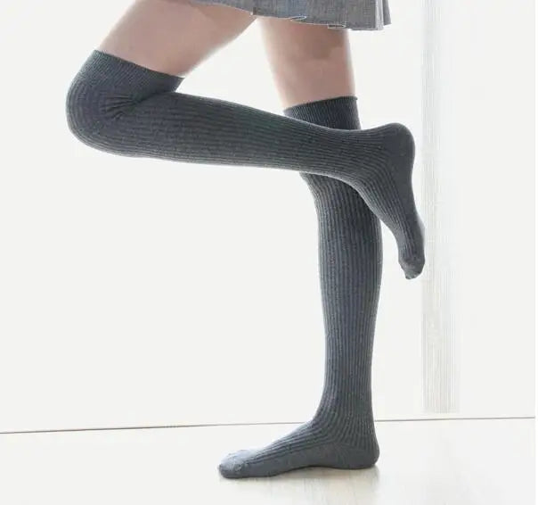 Women Long Socks Cashmere Women Boot Solid Wool Thigh Stocking Skinny Casual Cotton Over Knee-High Fluffy Female Long Knee Sock