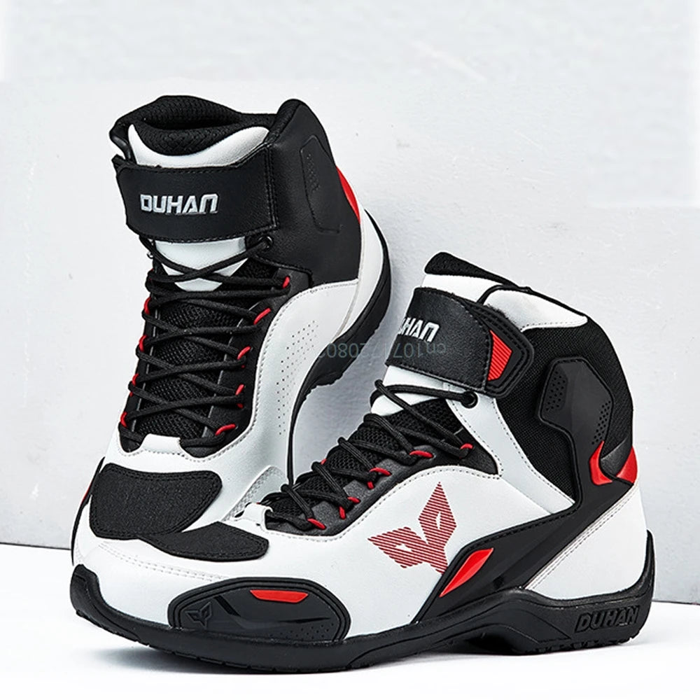 DUHAN  Motorcycle Boots Male Boots for Men Motocross Waterproof Anti Slip Fall Prevention Mid Top Leather Cycling Riding Shoes