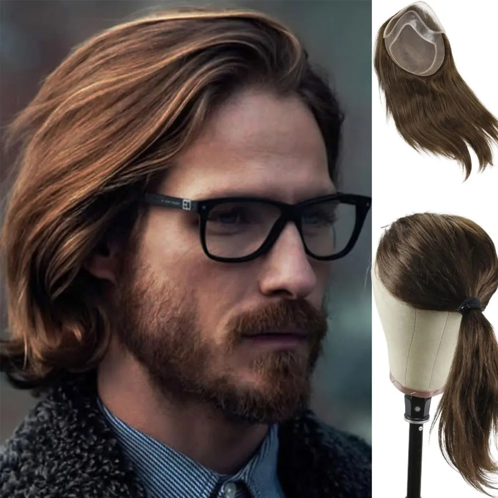 French Lace Front Mens Toupee Hair 12inch Long Hair Replacement System For European Virgin Human Hair Pieces Lace Front Man Wigs