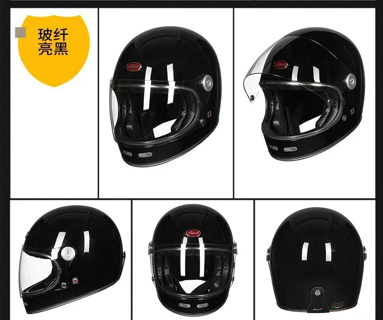 BEON Lightweight Fiberglass Full Face Helmet for Men Women Retro Motorcycles Helmet Cool and Personalized Karting Helmet B510