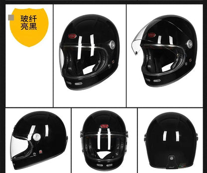 BEON Lightweight Fiberglass Full Face Helmet for Men Women Retro Motorcycles Helmet Cool and Personalized Karting Helmet B510