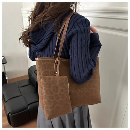 2pcs/set Leopard Print Women Shoulder Bag For Commuting, Daily Used, Casual Tote Bag Large Capacity Ladies Handbags And Purses