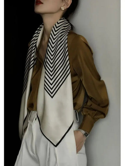 Luxury2025Square Silk Scarf for Women 90*90Hijab Hair Bands Neckerchief Female Satin Shawl Ribbon Headband Fashion Wraps