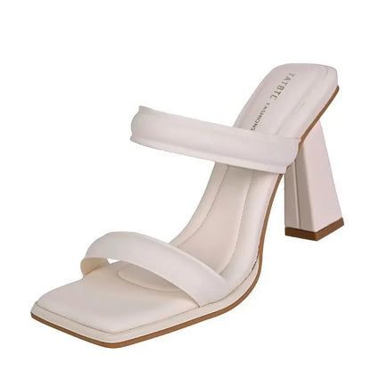 High-Heeled Shoes Lady Square heel'    Luxury Slides Block 2025 Summer Soft Designer Flat Rubber Fabr