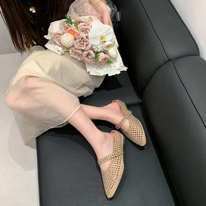Crystal Women's Pointed Toe Slippers Luxury Flats Sandals Casual Mules Shoes Cozy New Trend Slides Fashion Dress Mujer Zapatos