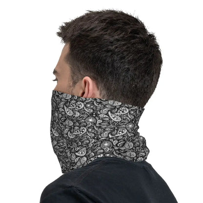 Custom Black Bandana Pattern Bandana Neck Gaiter for Hiking Cycling Women Men Wrap Scarf Paisley Style Headband Warmer