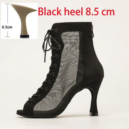 Profession Latin Dance Shoes Woman Suede Mesh Ventilation Ballroom Salsa Boots for Girls Soft Bottom Practice Jazz Latin Boots