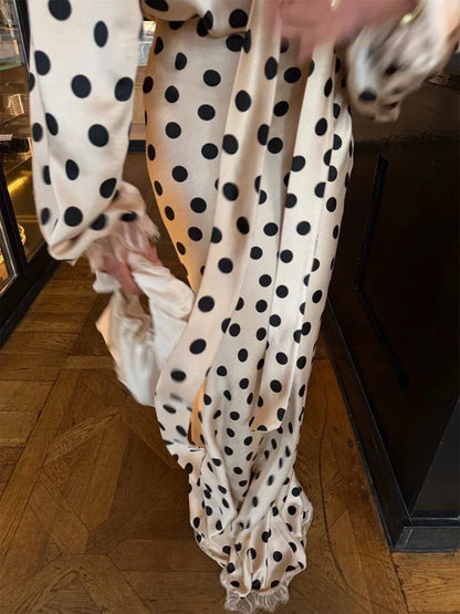 Black Polka Dot V Neck Shirt Skirt 2 Piece Set Elegant Women Long Sleeve Blouses With Scarf Suit 2026 Lady Commucate Outwear