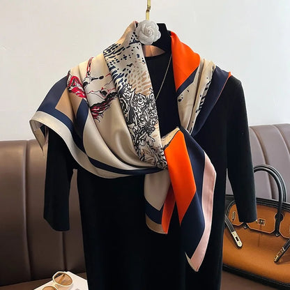 Luxury2025Square Silk Scarf for Women 90*90Hijab Hair Bands Neckerchief Female Satin Shawl Ribbon Headband Fashion Wraps