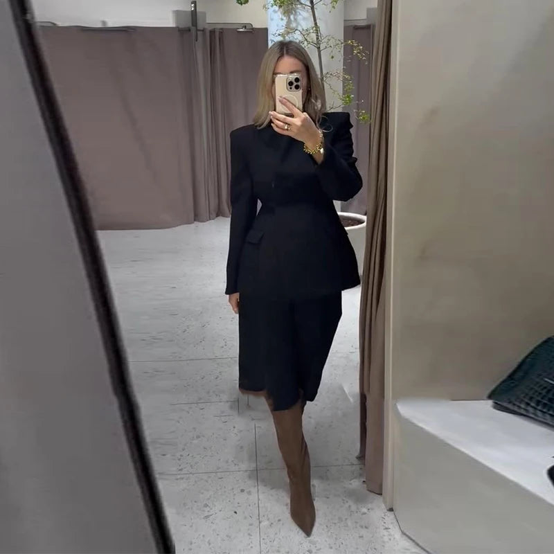 Elegant Solid Women's Blazer Trouser Suits Lapel Single-Breasted Wide Leg Pants Lady Set 2026 Spring 2 Pieces Set Women