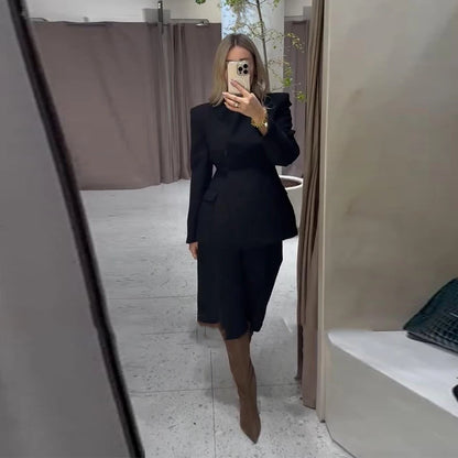 Elegant Solid Women's Blazer Trouser Suits Lapel Single-Breasted Wide Leg Pants Lady Set 2026 Spring 2 Pieces Set Women
