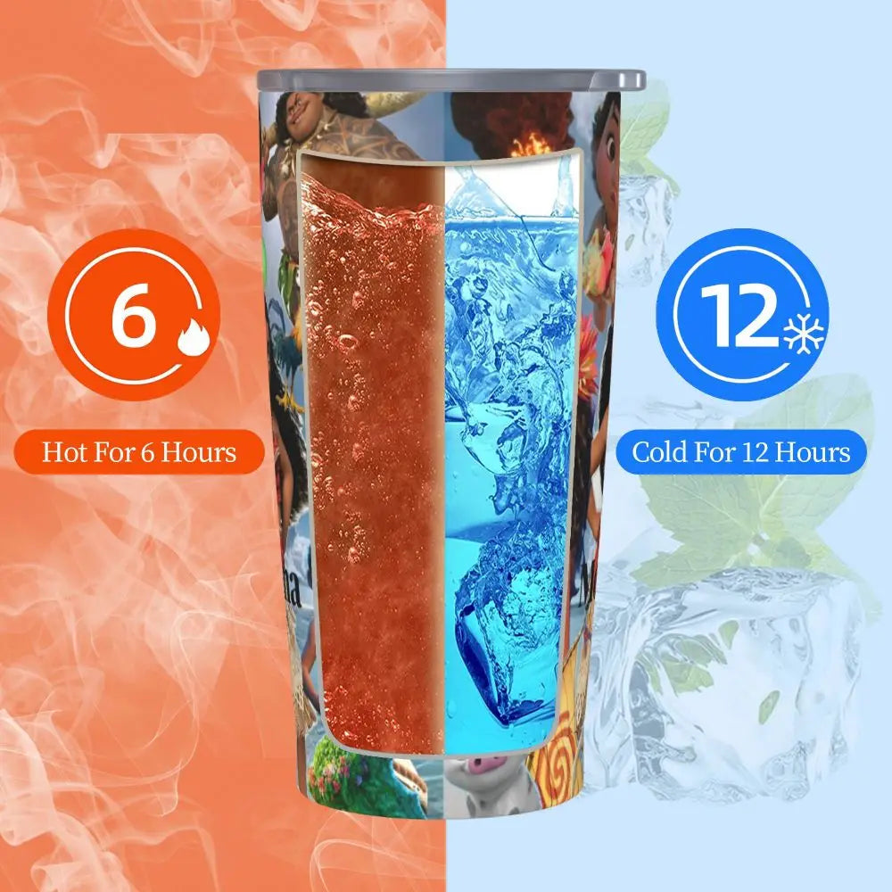Moana and Pua Cartoon Movie Insulated Tumbler with Straws Stainless Steel Coffee Mugs Double Wall Car Bottle Cups 20oz