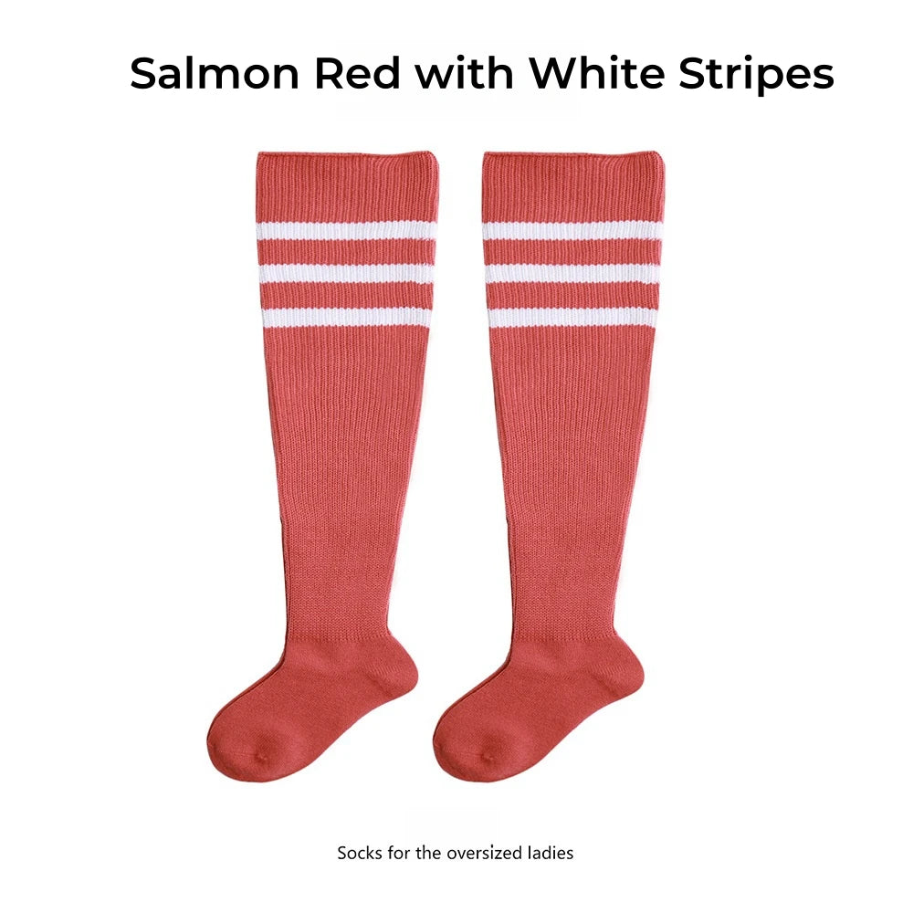 Women's Striped Plus Size Thick Thigh-High Socks Collection Big Girls Acrylic Yarn Stretch Colorful Streaks Leg Warmer Socks