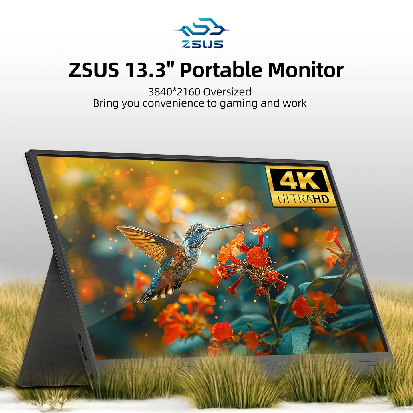 ZSUS 3840*2160 13-inch 4K Portable Monitor 60HZ For Laptop XBox PS4 / 5 Switch TV Box Cell Phone PC Extension Mobile
