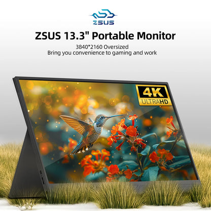 ZSUS 3840*2160 13-inch 4K Portable Monitor 60HZ For Laptop XBox PS4 / 5 Switch TV Box Cell Phone PC Extension Mobile