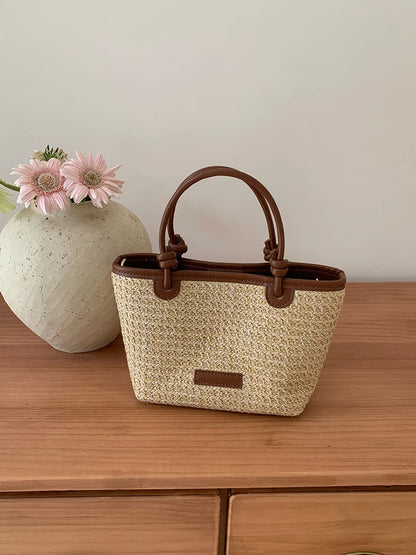 Summer Vacation Women's Beach Straw Shoulder Bag Retro Design Ladies Portable Crossbody Bags Knot Basket Woven Tote Handbags