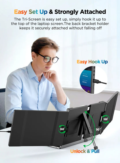 UPERFECT 14" 2K Triple Portable Monitor 2240x1400 QHD IPS Dual Display with Rotation Kickstand Laptop Screen Extender for MacOS