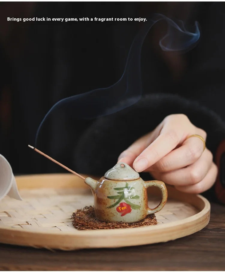 Mini Hand-Painted Ceramic Teapot Jingdezhen Hand- Pulled Tea Pet Micro Landscape Decorative Item Kitchen Dining Bar Essential