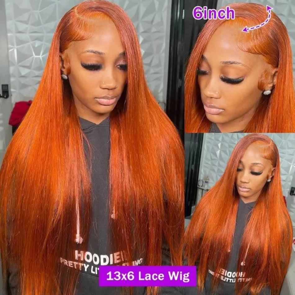 Colored Ginger Human Hair Wigs 13X6 Hd Lace Frontal Wig Straight Lace Front Wigs Pre Plucked 30 Inch 250 Density For Black Women