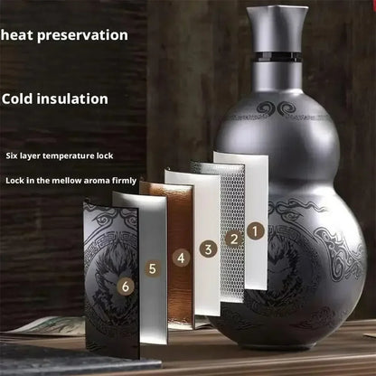 Portable Wukong Gourd Water Bottle – 500ml 304 Stainless Steel Insulated Cup, Black Game Role-Playing Decoration