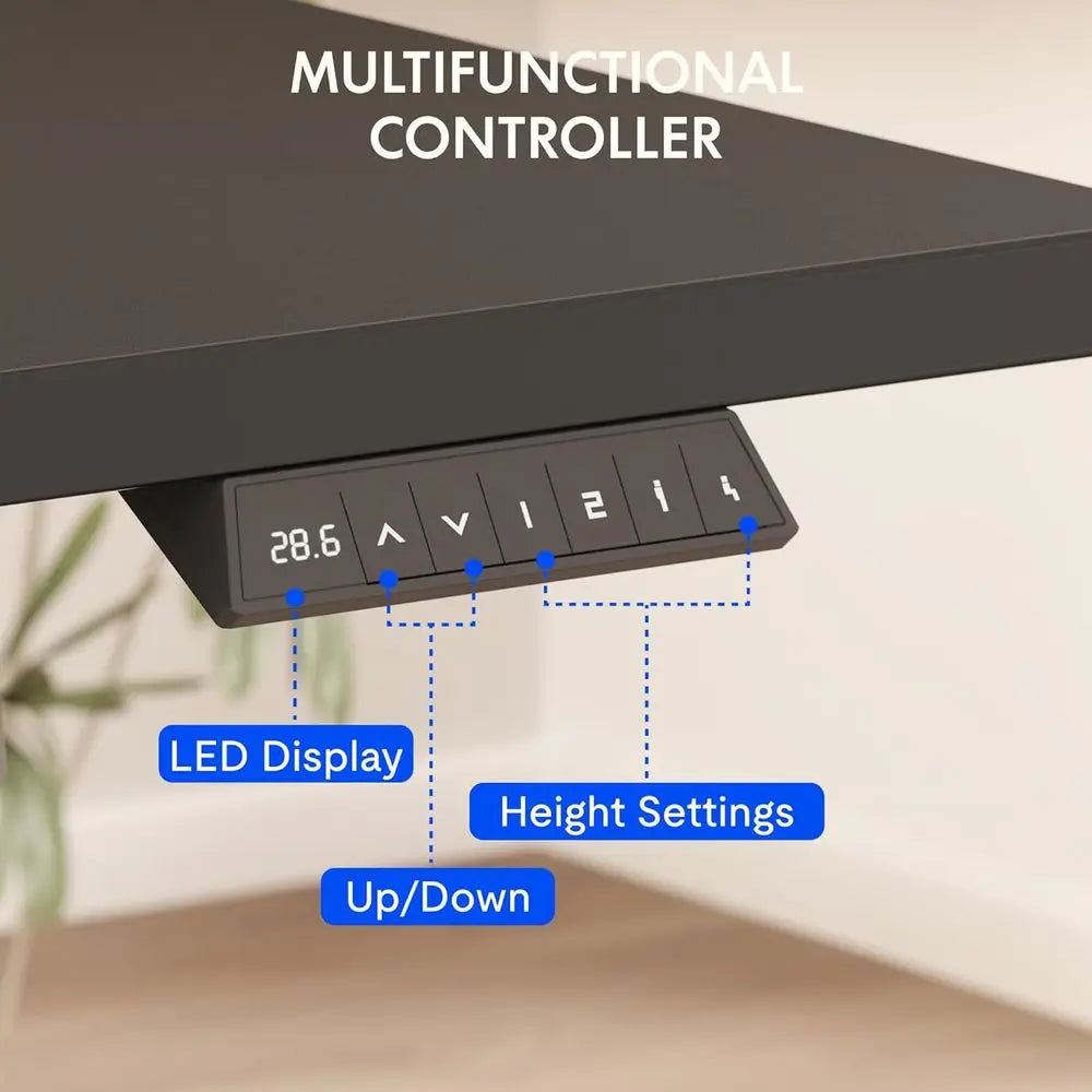 Electric Height-Adjustable Standing Desk 55 x 28 with Clamp Power Strip and Cable Management
