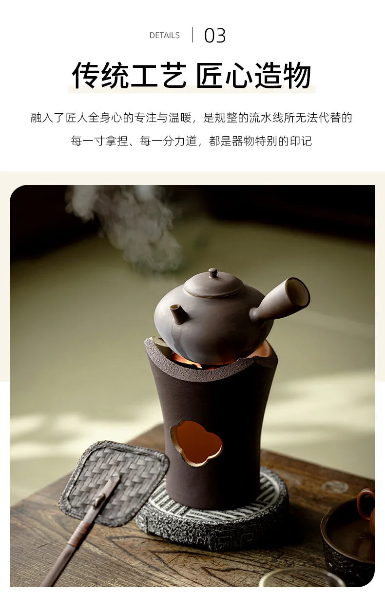 Handmade Pottery Carbon Charcoal Furnace Vermilion Style Olive Wood Boil Water Stove for Tea Kettle Household Kung Fu Teaware