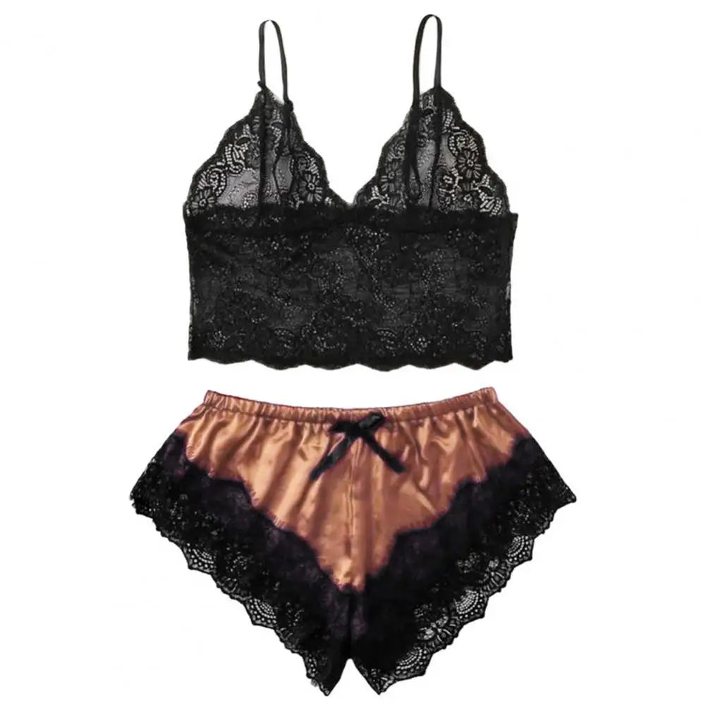 Spaghetti Strap Shorts Women Sleepwear Set Elastic Solid Color Female Camisole Shorts Lace Women Sleepwear Set