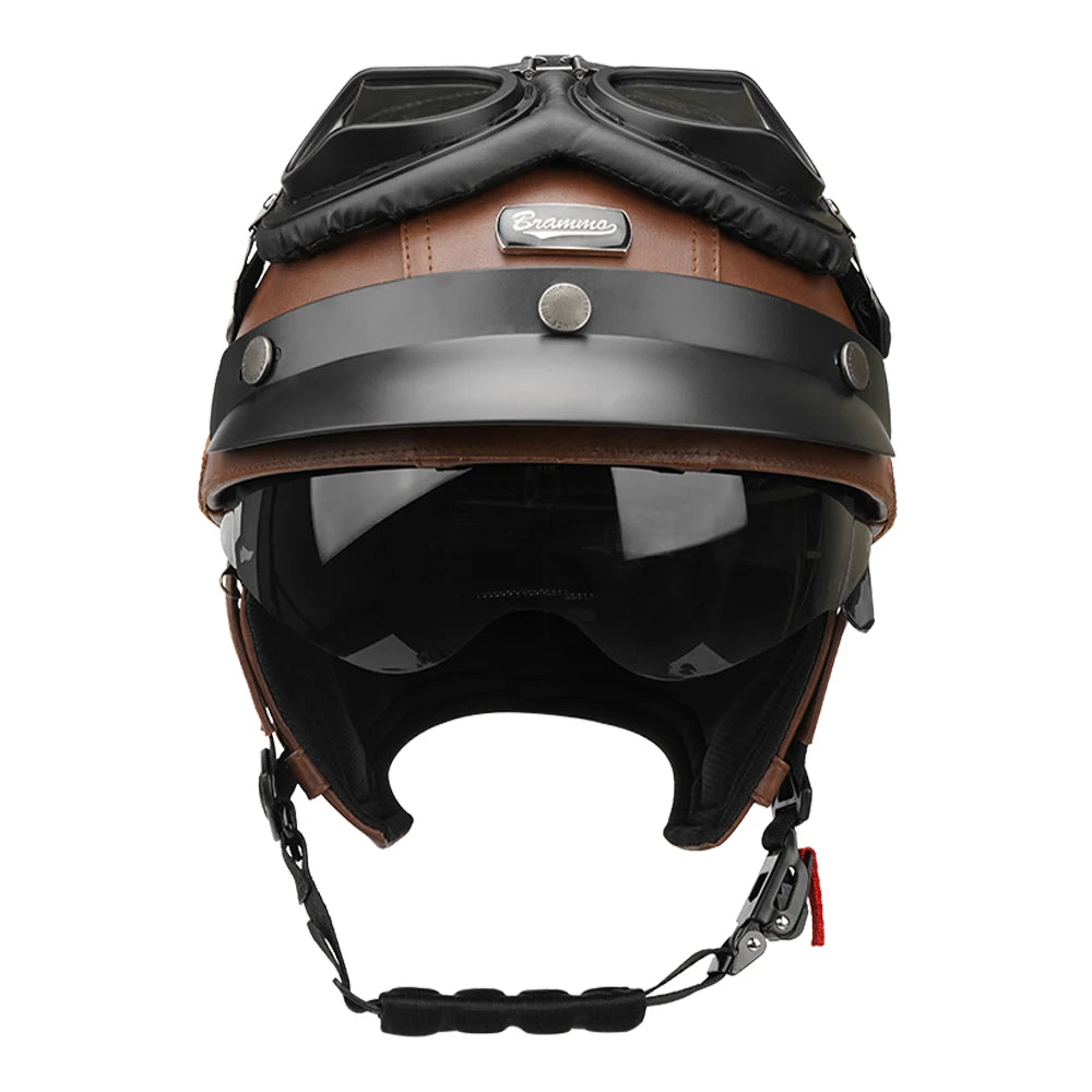 Motorcycle Half Helmet Leather Vintage Helmet Four Seasons General Safety Helmet Anti Fall And Sun Cap Moto Open Face Helmet