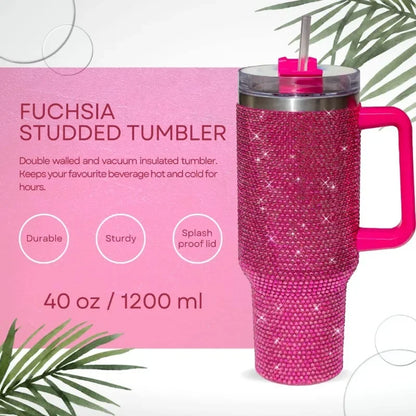 40oz Rhinestone Tumbler Stainless Steel Straw Women Cup Shiny Diamond Travel Car Thermoses Coffee Mug Water Bottle Drinkware
