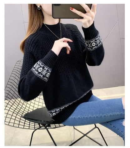 2024 Fashion Basic Autumn Winter Merino Wool Sweater Mock Neck Cashmere Pullover Solid Color Soft Long Sleeve Clothing Tops