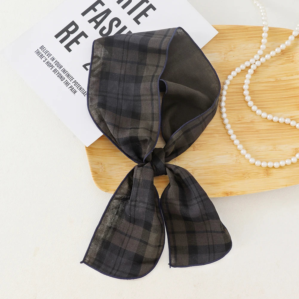 British Cotton Skinny Plaid Scarf Fashionable Outfit Hairband Necktie Scarf Small Shawl Headscarf Neck Protection Scarf 11X120cm