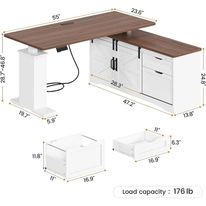 SEDETA Farmhouse L Shaped Standing Desk, 55 inch Height Adjustable Corner Desk with Storage Drawers, Standing Computer Desks wit